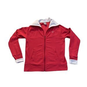 Vintage 90’s Y2K Nike Fit Dry Red Athletic Zip Up Jacket Women Sz M Swoosh Logo